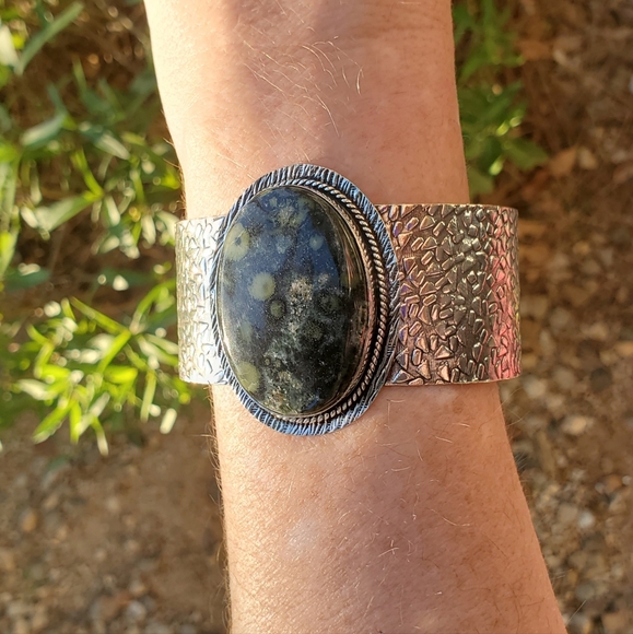 New Huge Kambaba Jasper 925 Silver Cuff Bracelet. - Picture 7 of 14